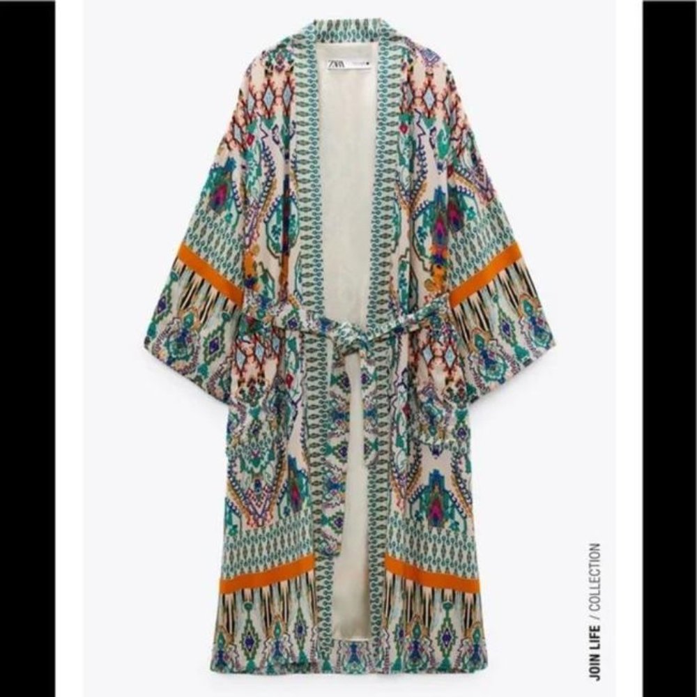Zara Orange / Green Tribal Print Kimono